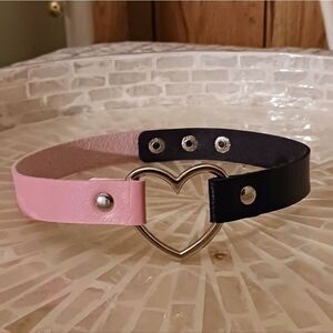 Pink & Black Heart Pendant Choker Necklace